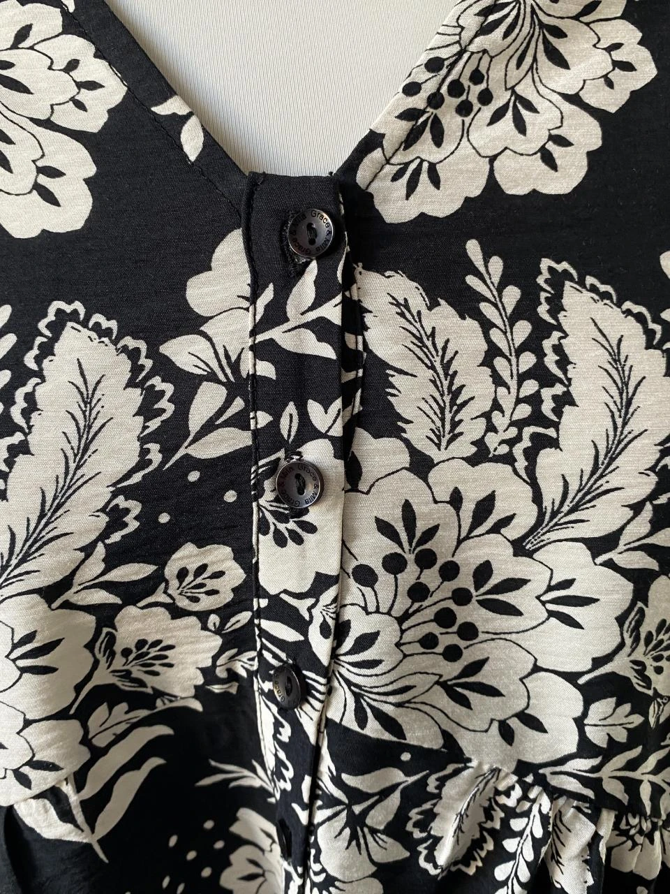 Grace & Mila zwart & gebroken wit gebloemde jurk maat 36 – Bohemien chic – 3/4 mouwen – photo 5